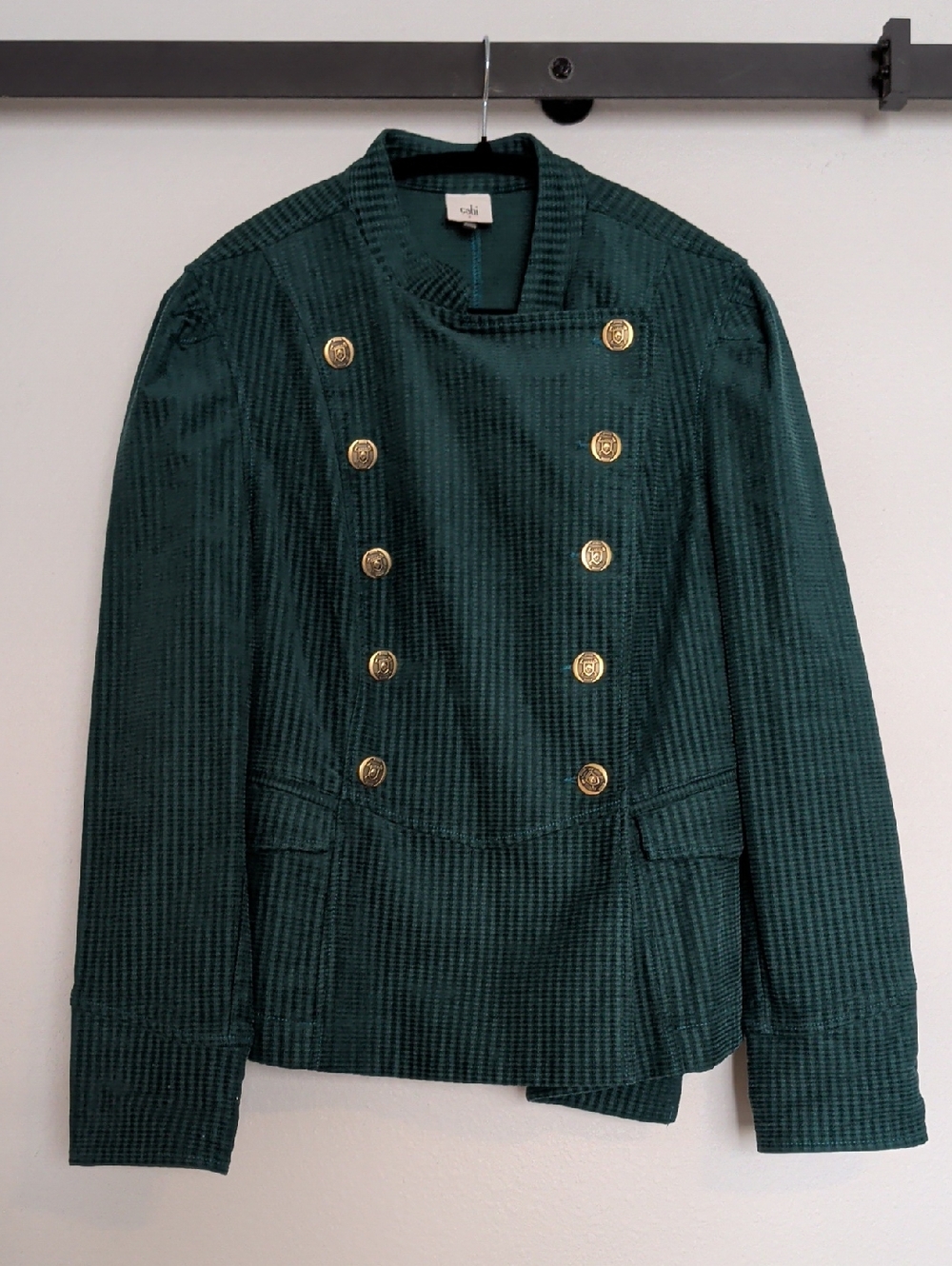 CAbi Forest Green Double-Breasted Military Blazer with Gold Buttons